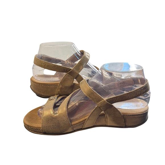 Romika Fidschi Gold Leather Adjustable Wedge Sandals Womens 8 Size 38 Shimmer - Picture 3 of 8
